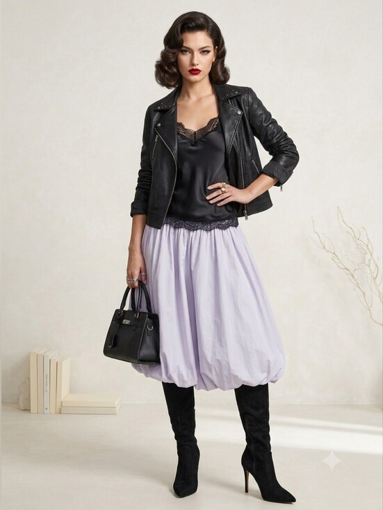 Aleeza Paris Dresses & Skirts - NWT Bubble Hem Midi Skirt Lavender High Waist Voluminous Puff Aleeza Paris XL